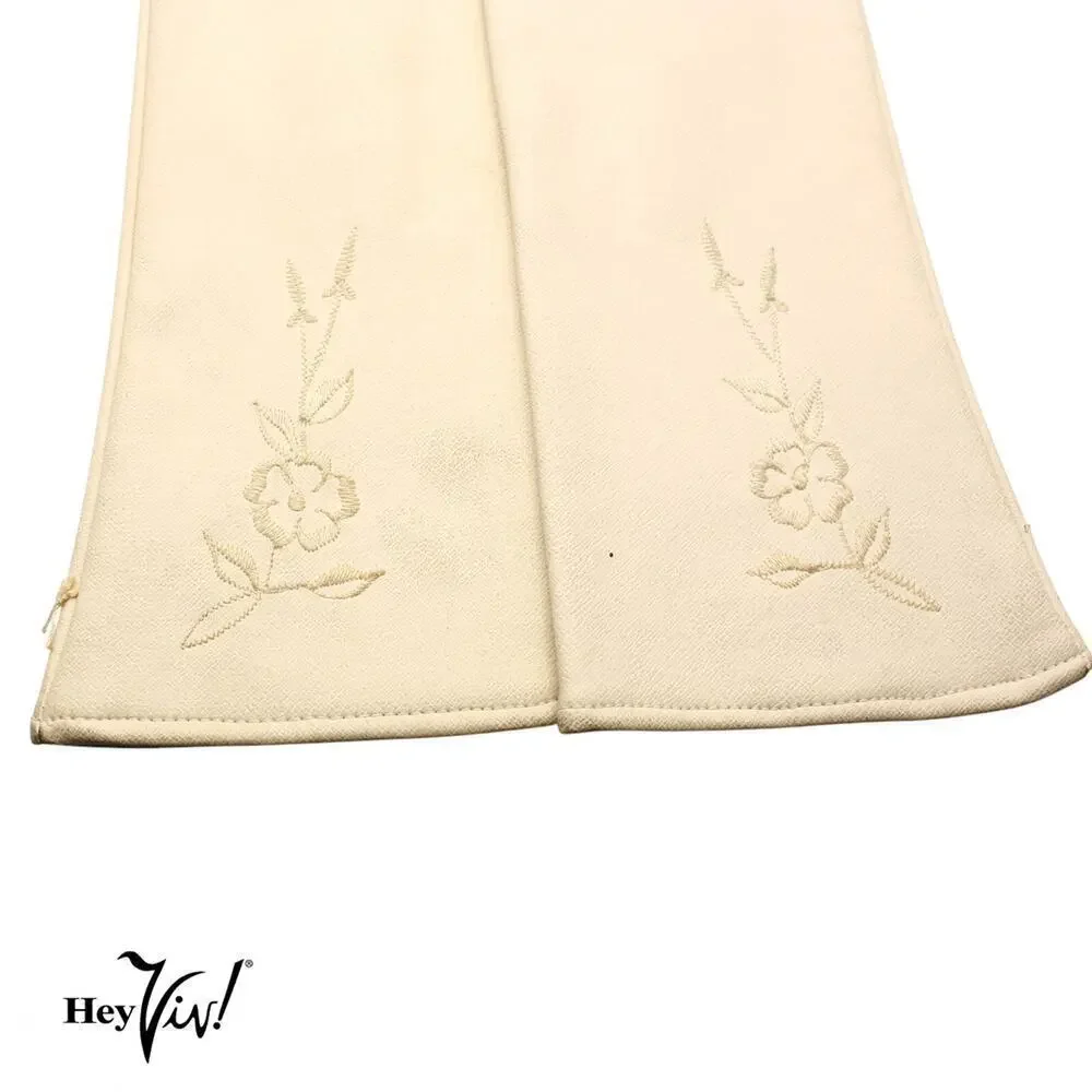Vintage Max Myer Gloves Embroidered Ivory Vinyl w WT Grant Tag Japan - Hey Viv
